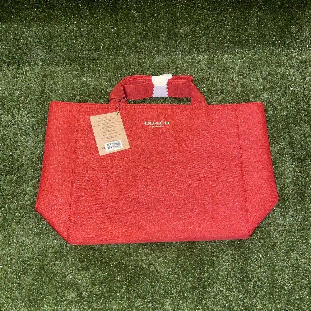 Coach Fragrance Red Tote Bag Perfume Shopping Bag Red Sparkle Hand Purse NEW